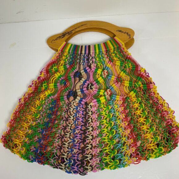 Boho Multicolor Handcrafted Women's Crochet Tote Bag Large - Picture 2 of 7